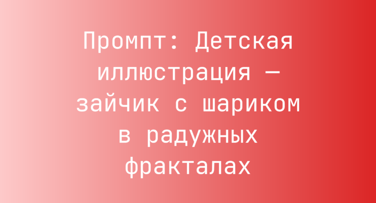 Промпт: Детская иллюстрация — зайчик с шариком в радужных фракталах