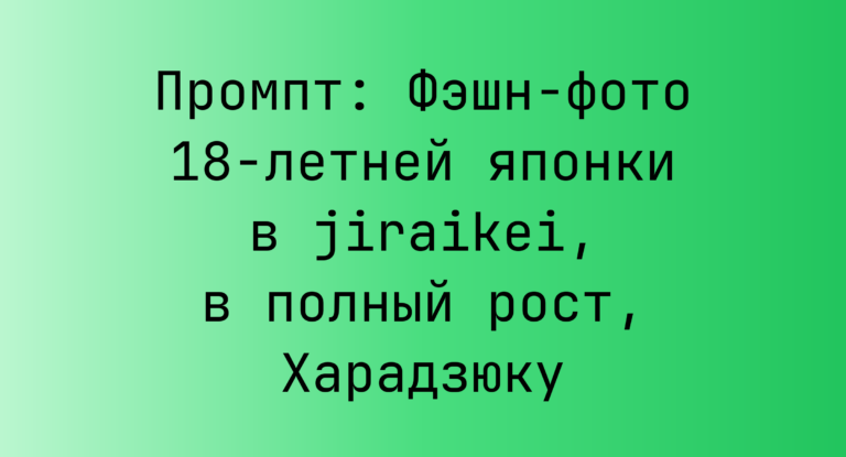 Промпт: Фэшн-фото 18-летней японки в jiraikei, в полный рост, Харадзюку