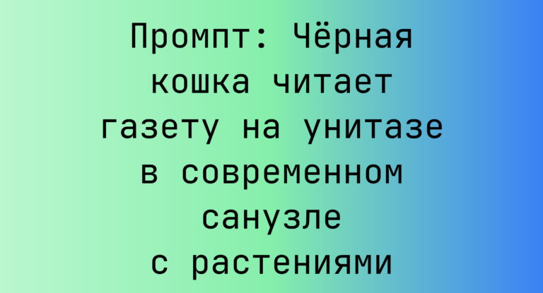 Промпт: Черная кошка читает газету на унитазе в современном санузле с растениями