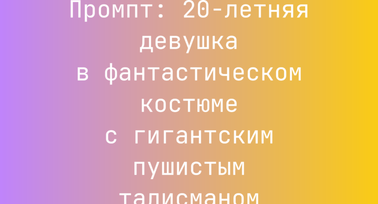 Промпт: 20-летняя девушка в фантастическом костюме с гигантским пушистым талисманом