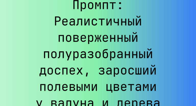 Промпт: Реалистичный поверженный полуразобранный доспех, заросший полевыми цветами у валуна и дерева