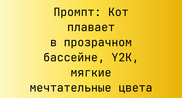Промпт: Кот плавает в прозрачном бассейне, Y2K, мягкие мечтательные цвета