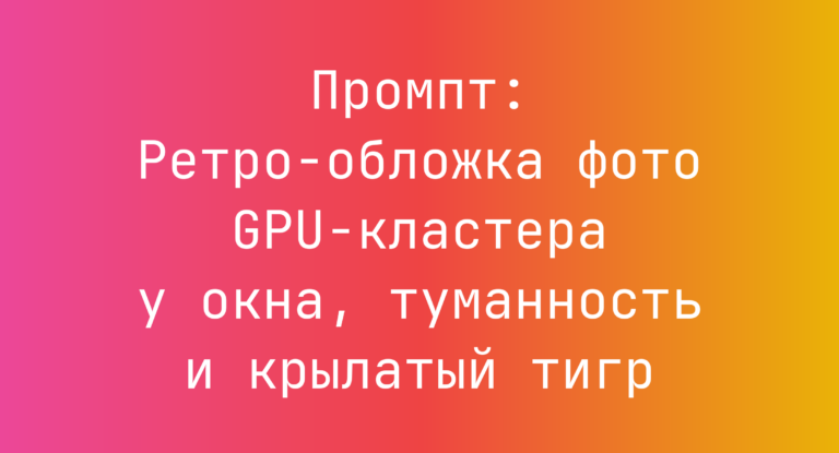 Промпт: Ретро-обложка фото GPU-кластера у окна, туманность и крылатый тигр