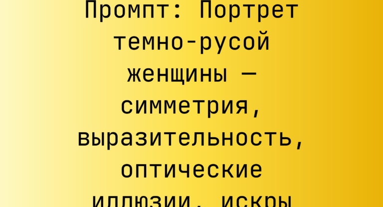 Промпт: Портрет темно-русой женщины — симметрия, выразительность, оптические иллюзии, искры