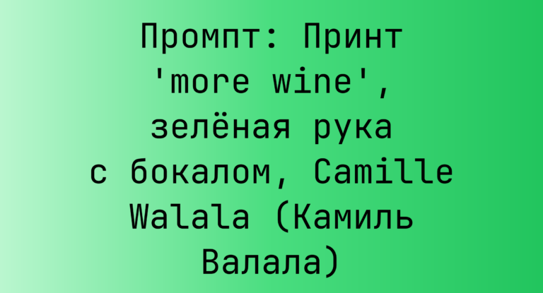 Промпт: Принт ‘more wine’, зеленая рука с бокалом, Camille Walala (Камиль Валала)
