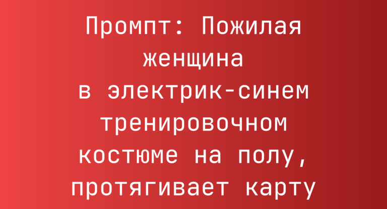 Промпт: Пожилая женщина в электрик-синем тренировочном костюме на полу, протягивает карту
