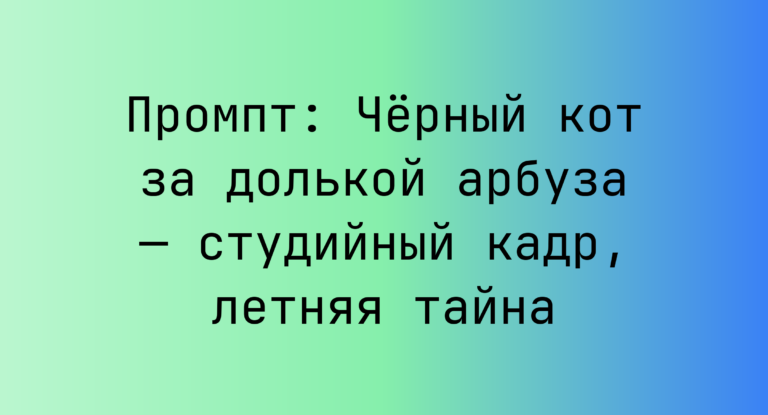 Промпт: Черный кот за долькой арбуза — студийный кадр, летняя тайна