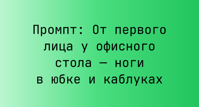 Промпт: От первого лица у офисного стола — ноги в юбке и каблуках