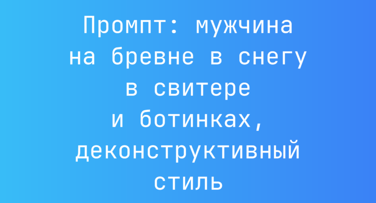 Промпт: мужчина на бревне в снегу в свитере и ботинках, деконструктивный стиль