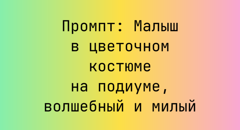Промпт: Малыш в цветочном костюме на подиуме, волшебный и милый