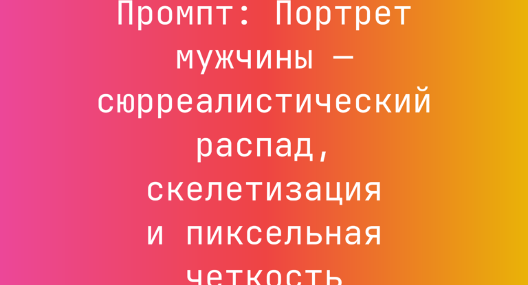 Промпт: Портрет мужчины — сюрреалистический распад, скелетизация и пиксельная четкость