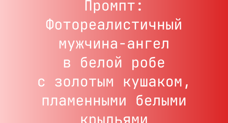 Промпт: Фотореалистичный мужчина-ангел в белой робе с золотым кушаком, пламенными белыми крыльями