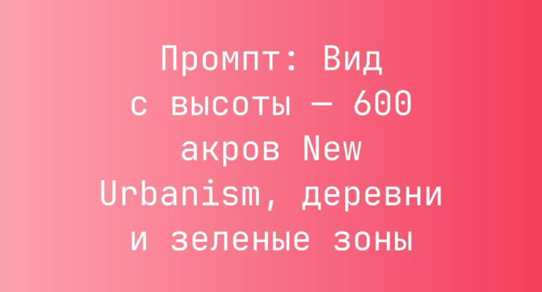 Промпт: Вид с высоты — 600 акров New Urbanism, деревни и зеленые зоны