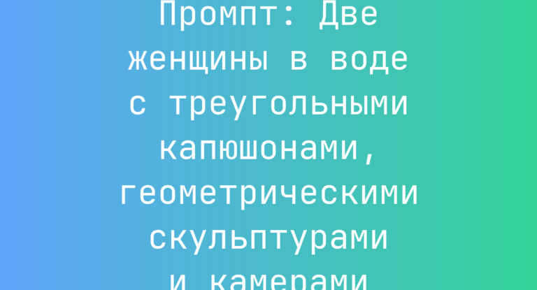 Промпт: Две женщины в воде с треугольными капюшонами, геометрическими скульптурами и камерами