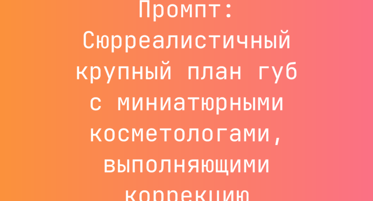 Промпт: Сюрреалистичный крупный план губ с миниатюрными косметологами, выполняющими коррекцию