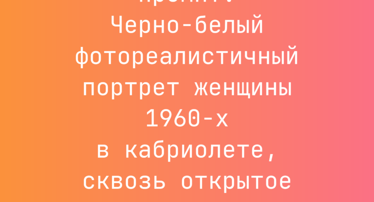 Промпт: Черно-белый фотореалистичный портрет женщины 1960-х в кабриолете, сквозь открытое окно
