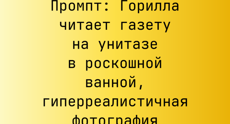 Промпт: Горилла читает газету на унитазе в роскошной ванной, гиперреалистичная фотография