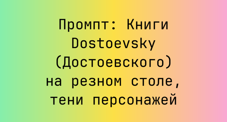 Промпт: Книги Dostoevsky (Достоевского) на резном столе, тени персонажей