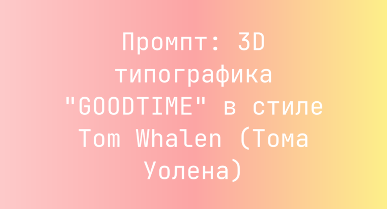 Промпт: 3D типографика “GOODTIME” в стиле Tom Whalen (Тома Уолена)