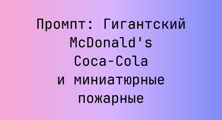 Промпт: Гигантский McDonald’s Coca-Cola и миниатюрные пожарные