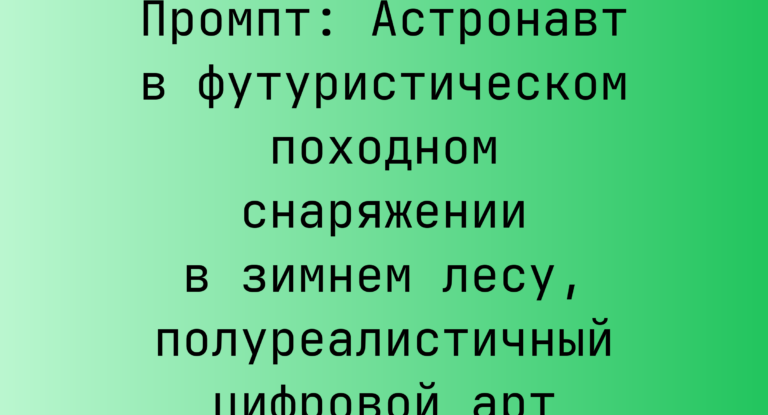 Промпт: Астронавт в футуристическом походном снаряжении в зимнем лесу, полуреалистичный цифровой арт