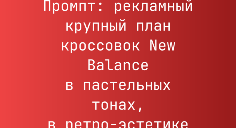 Промпт: рекламный крупный план кроссовок New Balance в пастельных тонах, в ретро-эстетике