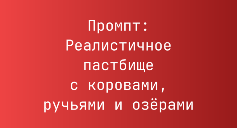 Промпт: Реалистичное пастбище с коровами, ручьями и озерами