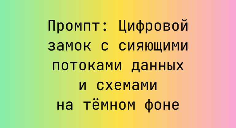 Промпт: Цифровой замок с сияющими потоками данных и схемами на темном фоне