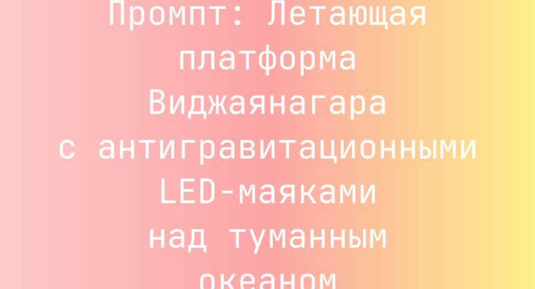 Промпт: Летающая платформа Виджаянагара с антигравитационными LED-маяками над туманным океаном
