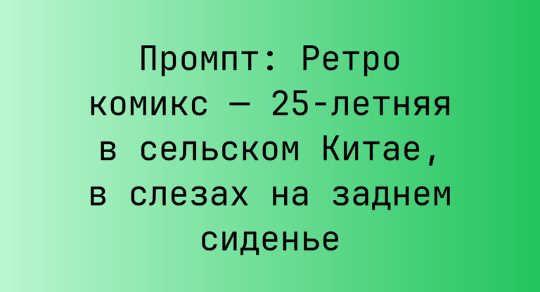 Промпт: Ретро комикс — 25-летняя в сельском Китае, в слезах на заднем сиденье