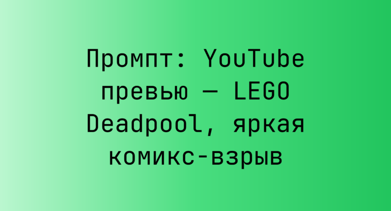 Промпт: YouTube превью — LEGO Deadpool, яркая комикс-взрыв