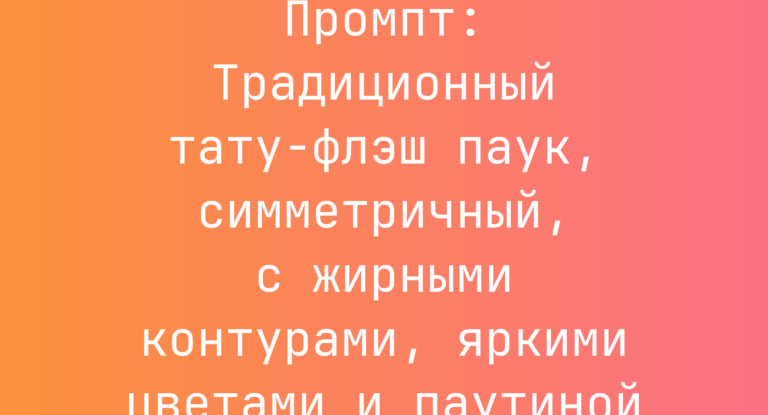 Промпт: Традиционный тату-флэш паук, симметричный, с жирными контурами, яркими цветами и паутиной