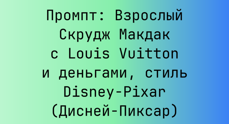 Промпт: Взрослый Скрудж Макдак с Louis Vuitton и деньгами, стиль Disney-Pixar (Дисней-Пиксар)