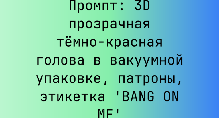 Промпт: 3D прозрачная темно-красная голова в вакуумной упаковке, патроны, этикетка ‘BANG ON ME’