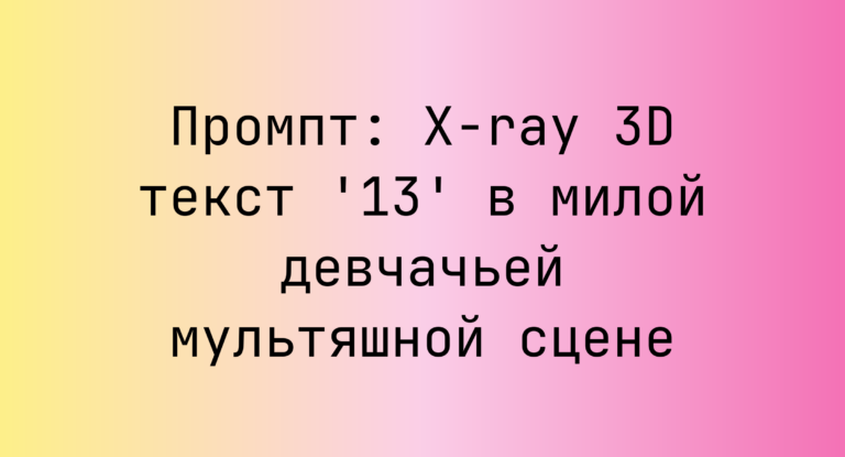 Промпт: X-ray 3D текст ’13’ в милой девчачьей мультяшной сцене