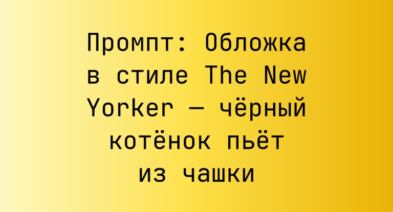 Промпт: Обложка в стиле The New Yorker — черный котенок пьет из чашки