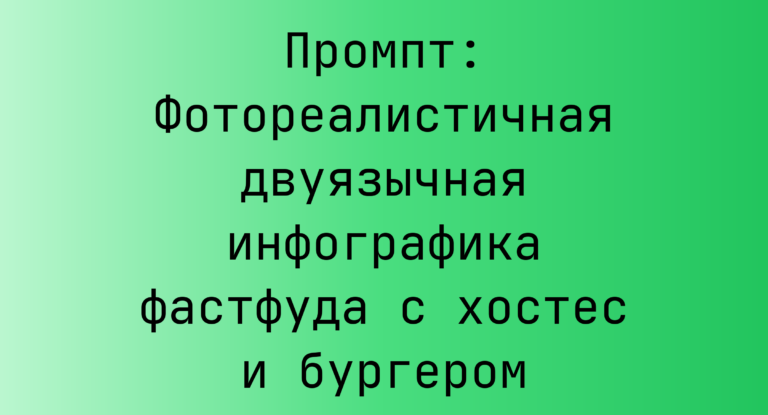 Промпт: Фотореалистичная двуязычная инфографика фастфуда с хостес и бургером