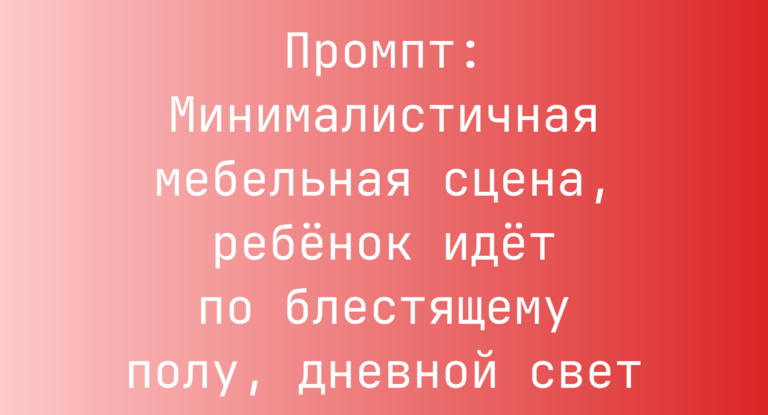 Промпт: Минималистичная мебельная сцена, ребенок идет по блестящему полу, дневной свет
