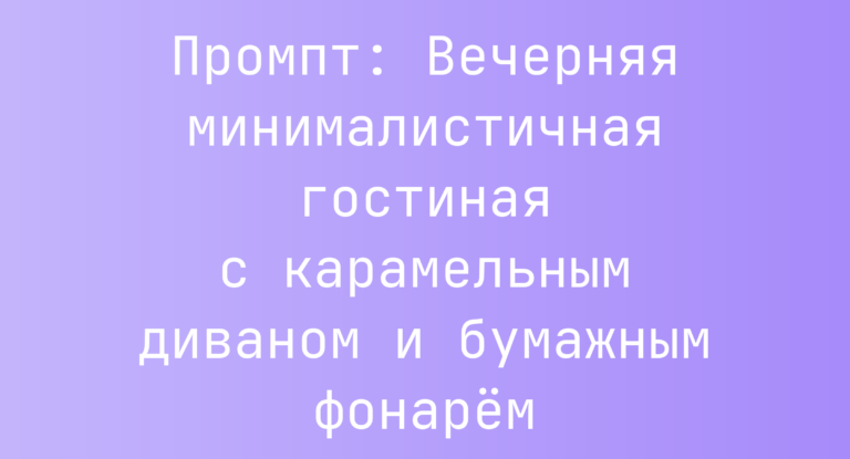 Промпт: Вечерняя минималистичная гостиная с карамельным диваном и бумажным фонарем