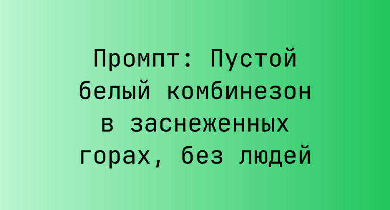 Промпт: Пустой белый комбинезон в заснеженных горах, без людей