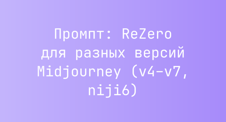Промпт: ReZero для разных версий Midjourney (v4–v7, niji6)