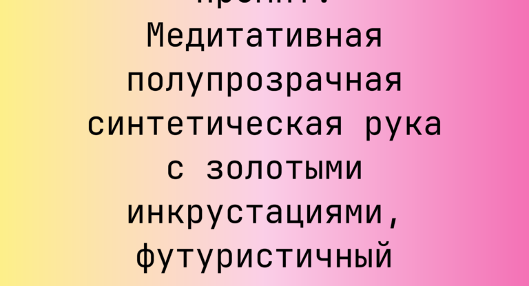 Промпт: Медитативная полупрозрачная синтетическая рука с золотыми инкрустациями, футуристичный фотореализм