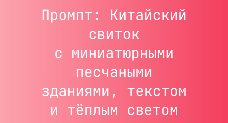 Промпт: Китайский свиток с миниатюрными песчаными зданиями, текстом и теплым светом