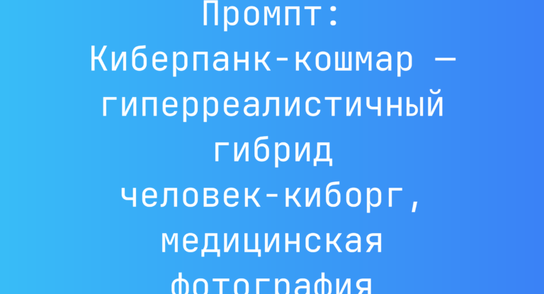 Промпт: Киберпанк-кошмар — гиперреалистичный гибрид человек-киборг, медицинская фотография