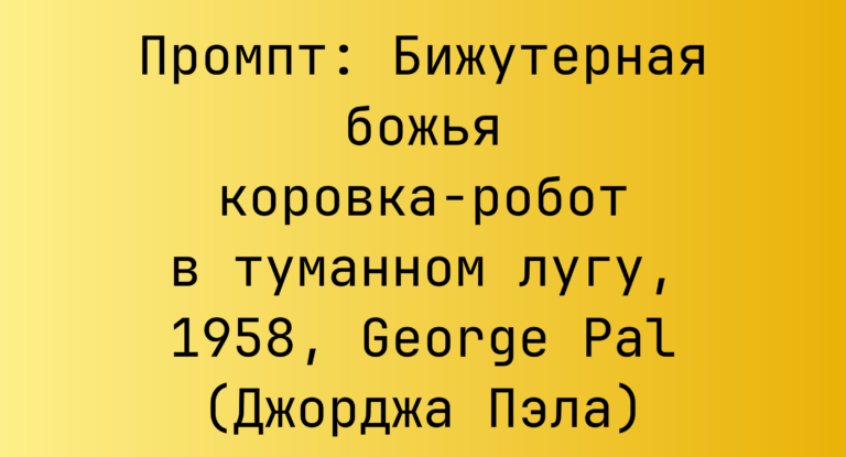Промпт: Бижутерная божья коровка-робот в туманном лугу, 1958, George Pal (Джорджа Пэла)