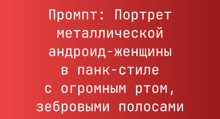 Промпт: Портрет металлической андроид-женщины в панк-стиле с огромным ртом, зебровыми полосами