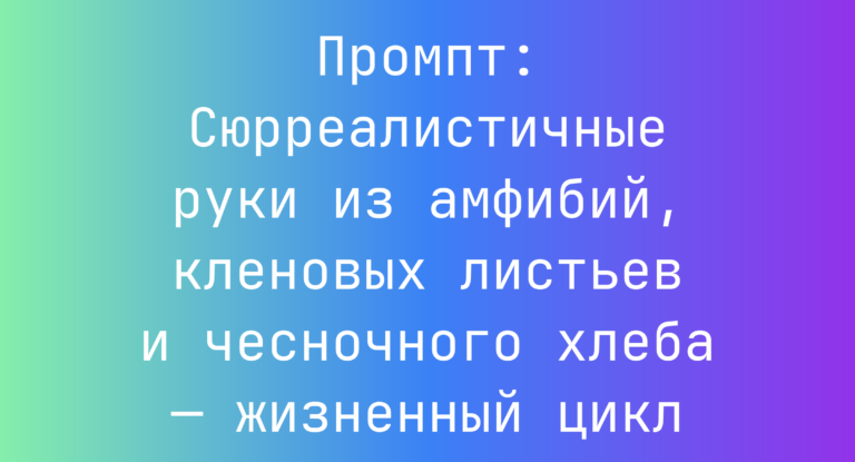 Промпт: Сюрреалистичные руки из амфибий, кленовых листьев и чесночного хлеба — жизненный цикл