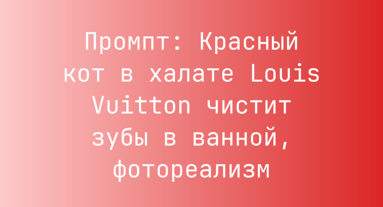 Промпт: Красный кот в халате Louis Vuitton чистит зубы в ванной, фотореализм