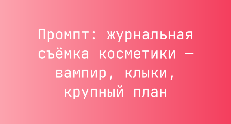 Промпт: журнальная съемка косметики — вампир, клыки, крупный план