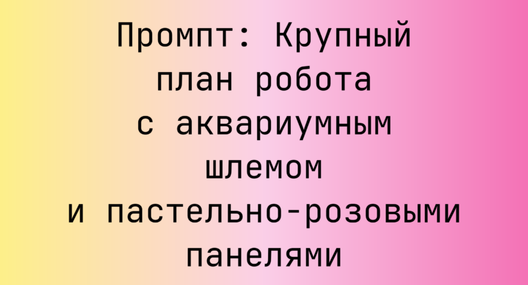 Промпт: Крупный план робота с аквариумным шлемом и пастельно-розовыми панелями